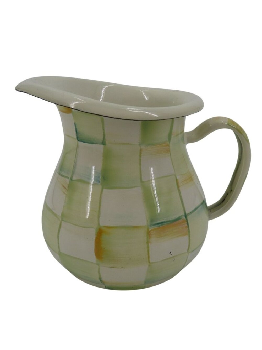Mackenzie Childs Parchment Check Creamer Enamel Coffee Barware Checkered Used